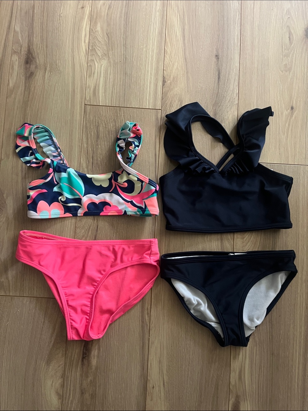 GAP and Joe Fresh Girls Two-Piece Swim Sets — navy Blue & Bright Pink Floral